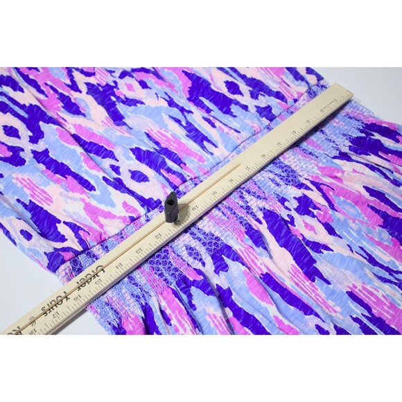 Lilly Pulitzer Tideline Mini Dress Blue Purple Print Smocked Sleeveless Women L - Picture 12 of 13